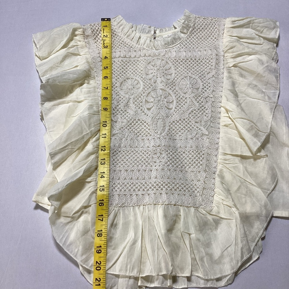 Joie Embroidered Cream Ruffle Boho Top - Picture 10 of 12